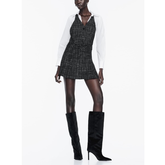 ZARA CONTRASTING STRUCTURED PINAFORE PLAID DRESS - Picture 3 of 6